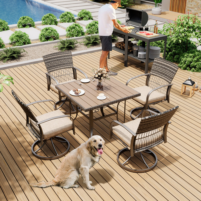 Hainer 4 - Person Patio Dining Set with Square Table , Cushions Included, Beige
