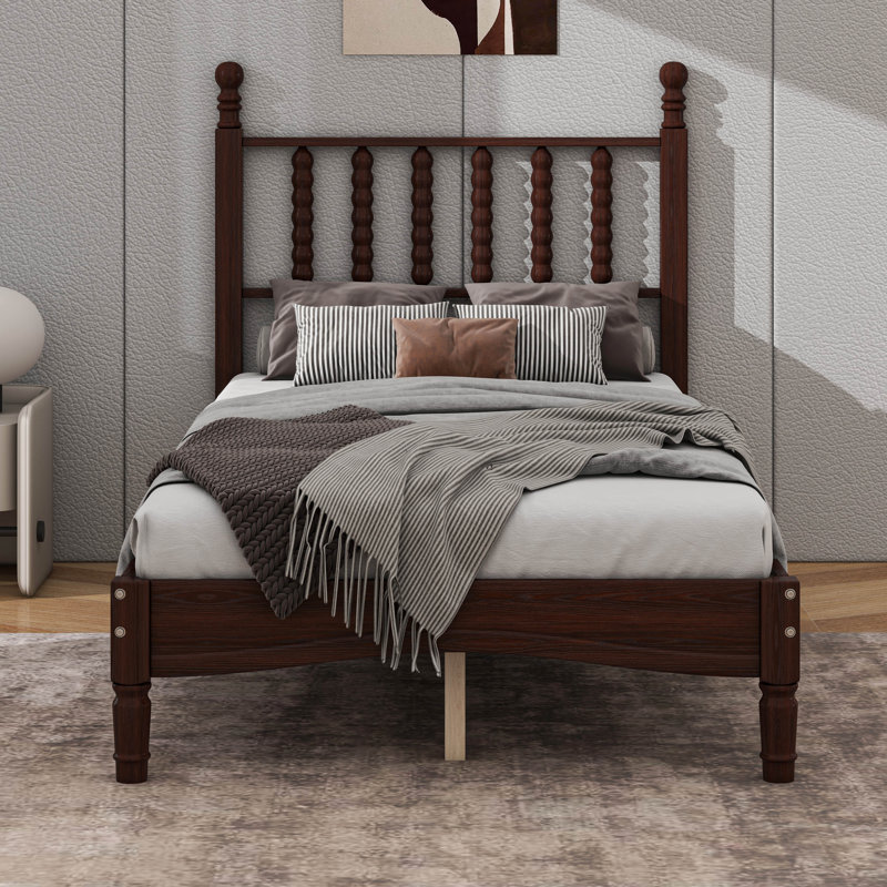 Lit plateforme simple en bois avec tête de lit en forme de gourde, lit plateforme de style rétro, Noyer