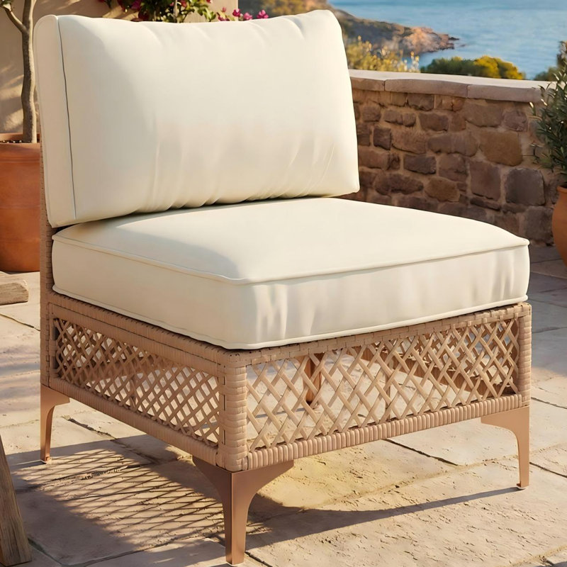 2-piece Premium Wicker Patio Armless Chairs, Beige, Brown