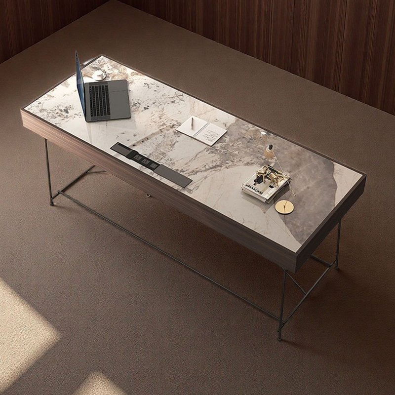 Luxury Smoked Oak & Slate Office Desk, 29.5" H x 63" W x 23.6" D