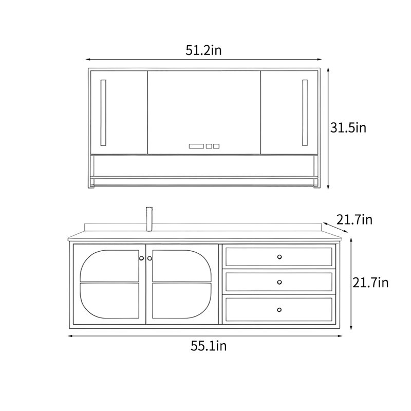 French style modern simple bathroom cabinet, 55", Pink
