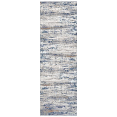 Modern Abstract Washable Rug Runner 2X6 Runners For Hallways Non-Slip Soft Kitchen Runner Rugs, Print Distressed Grey-Blue Striped Carpet Runner