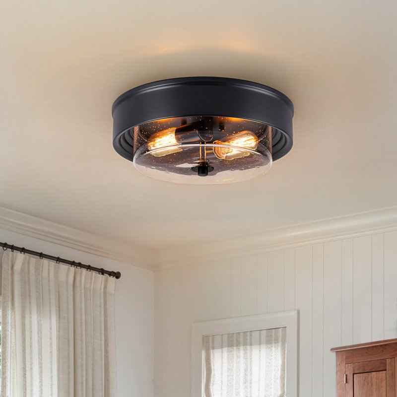 Plafonnier encastré 2 lumières avec verre bullé