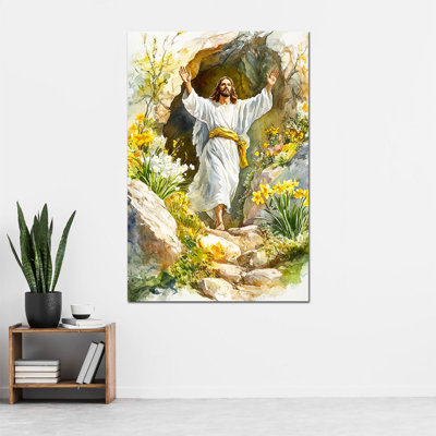 Art mural sur toile GUTTATY, Pâques au printemps, peinture murale, il est ressuscité, art mural Jésus pour salon, peinture de Pâques encadrée prête à être suspendue