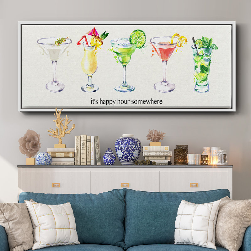 Happy Hour cocktails - toile encadrée, H 20 po x l 50 po