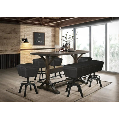Jiada 6-Piece Counter Height Dining Set In Brown Wood Finish