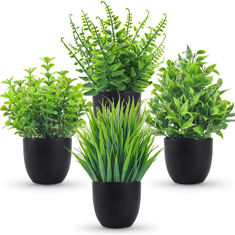 Faux plantes 4 paquets de plantes artificielles petites plantes artificielles en pot noir pour salle de bain