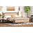 King Pine Wooden Bed With Rattan Headboard  And Footboard, With  Central Enhanced Bed Platform,Walnut-1669983456