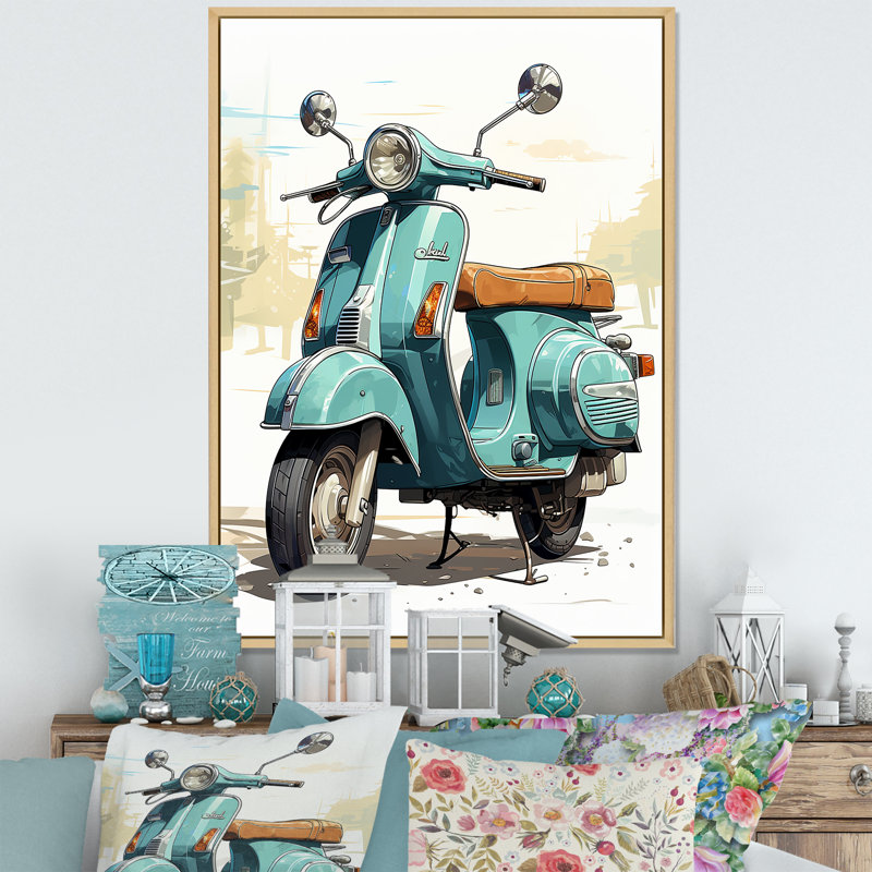 Calita Scooter Retro Rider II - Imprimé, Cadre naturel flottant, H 32 po x l 16 po x P 1 po