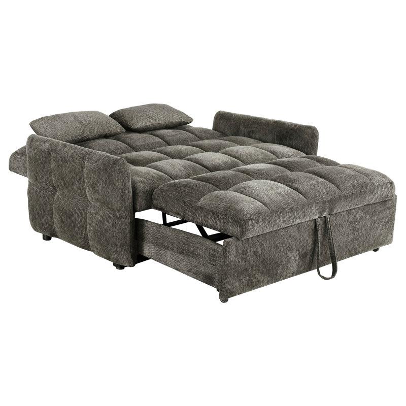 Lit gigogne escamotable gris foncé avec structure séchée au four, ressort sinueux et mousse à mémoire de forme pour une fonction relaxante recouverte de chenille, conversion facile