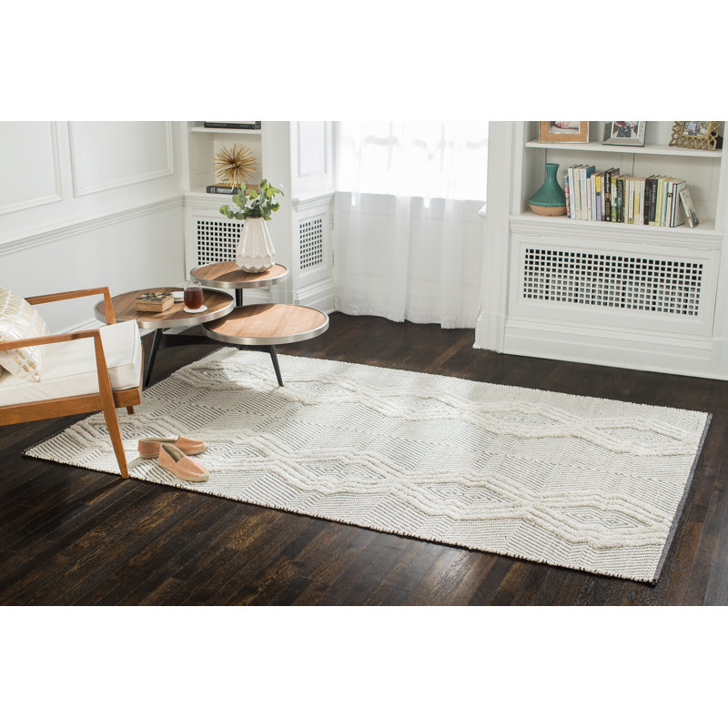 Fowey Geometric Wool Hand Woven Area Rug, Rectangle 152 x 244cm