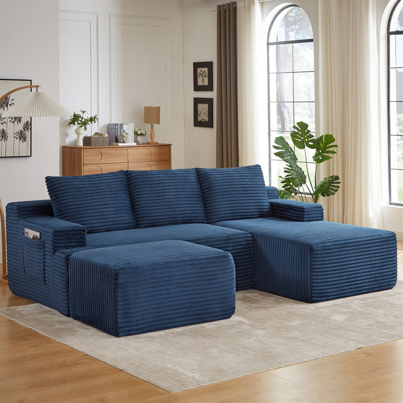 Canapé modulaire en L avec siège profond, sans assemblage requis, canapé modulaire pour salon, chambre à coucher, appartement, bleu