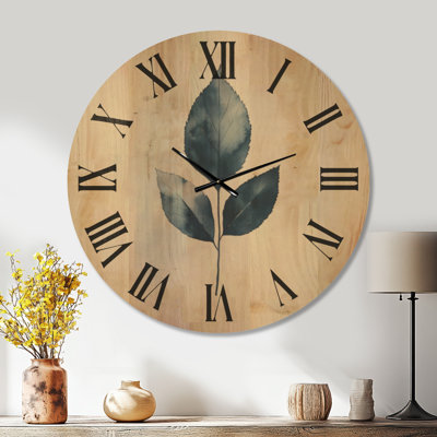 Large Leaves Non-Ticking Wood Wall Clock – Negative Space Leaf