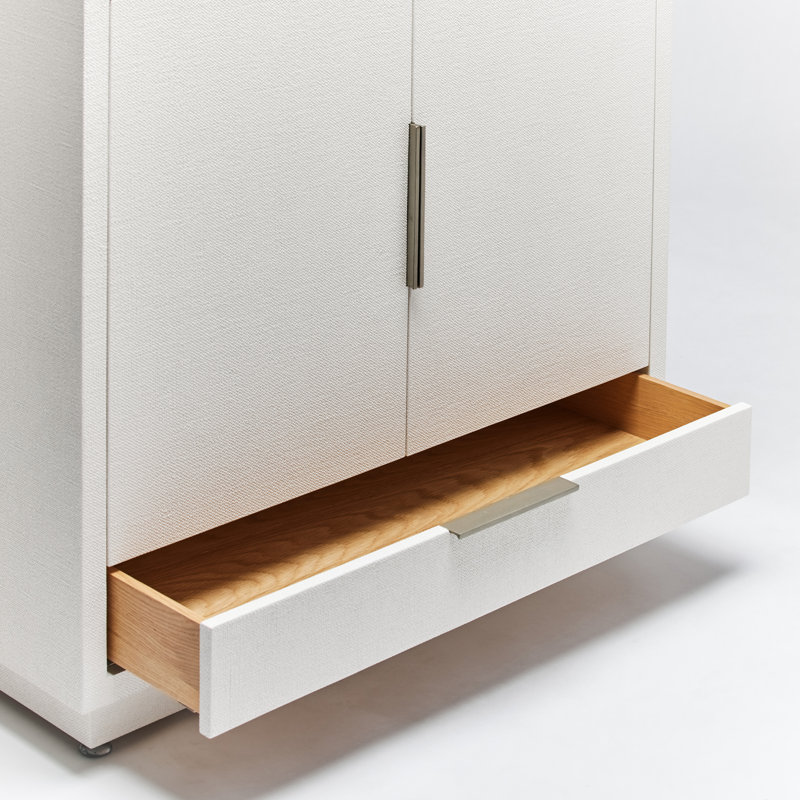 Montaigne Bar Cabinet, Natural White, Wood/Faux Linen