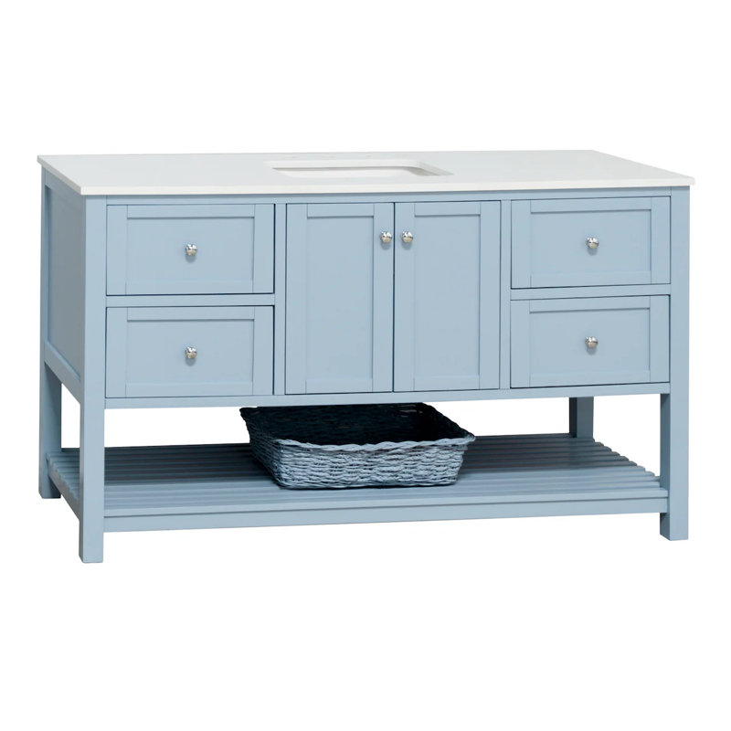Binne 60" Single Bathroom Vanity Set, Powder Blue, Engineered White
