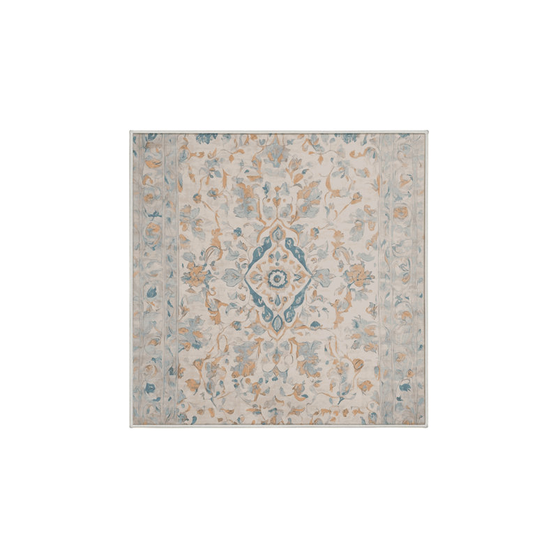 Machine Washable Beige Area Rug, Square 4'
