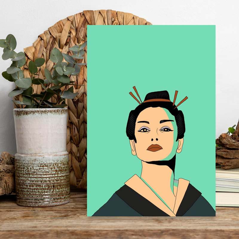«Elegant Geisha Portrait», art contemporain élégant et audacieux, H 18 po x l 12 po