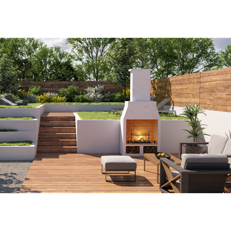 Gamada 225cm H Natural Volcanic Pumice Wood Burning Outdoor Outdoor Fireplace