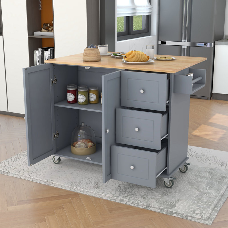 Groningen Solid Wood Top Kitchen Island, Gray