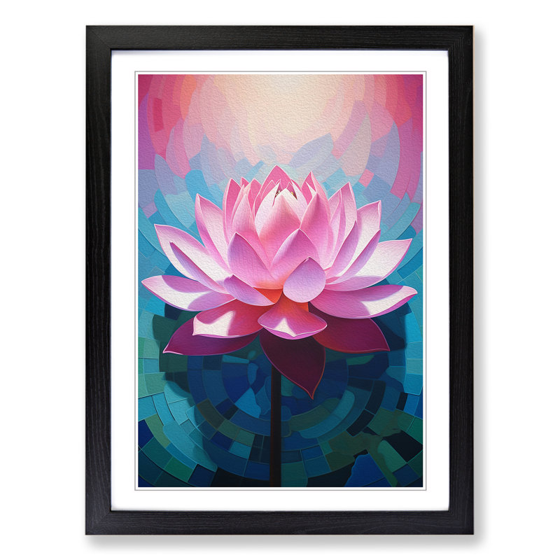 Lotus Flower Hard Edge Painting No.2 - Single Picture Frame Print on Wood, Black Framed, 46cm H x 34cm W x 2cm D