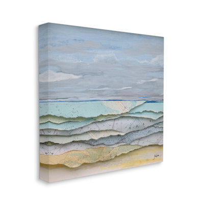 " Layered Map Clippings Beach Shoreline Abstract Collage " by Stacy Gresell Painting Print