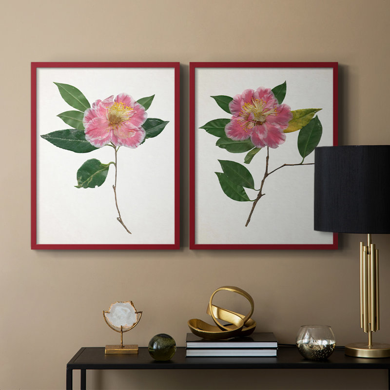 Imprimé encadré PressedCamelliaI-Premium - prêt à être accroché - aucun clou requis - aucun clou requis, Rouge