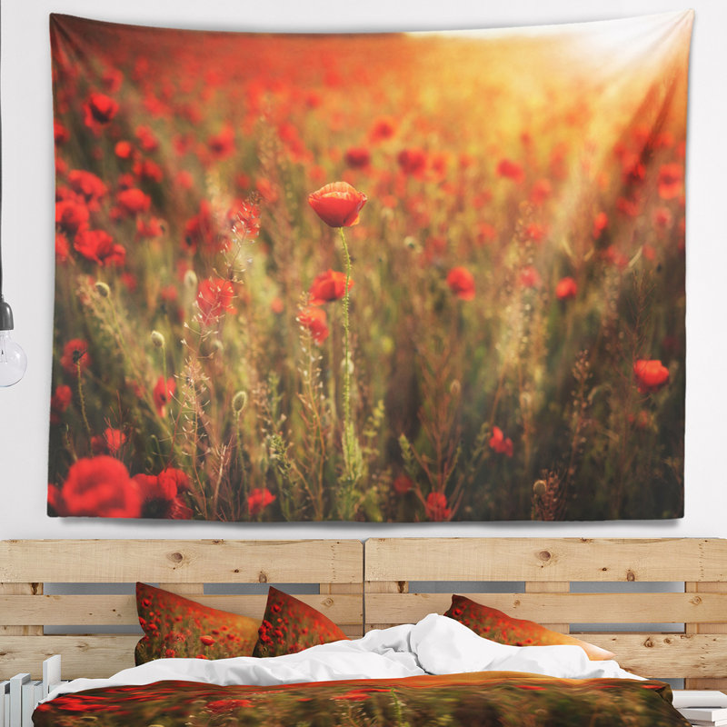 Tapisserie dense au coquelicot au coucher du soleil, H 50 po x l 60 po