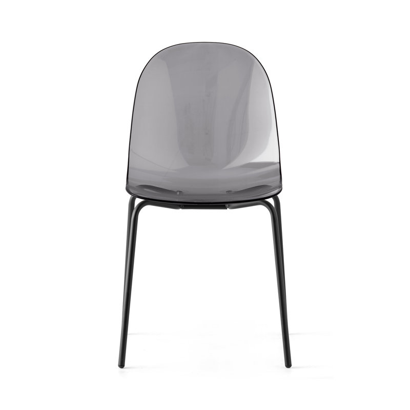Academy Armless Chair with Metal Frame, Transparent Smoke Gray/matte Black