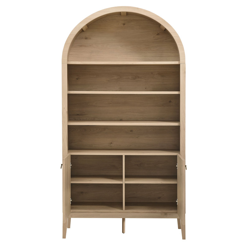 Nolan 74" Tall Arched Storage Display Cabinet Bookshelf, Light Oak