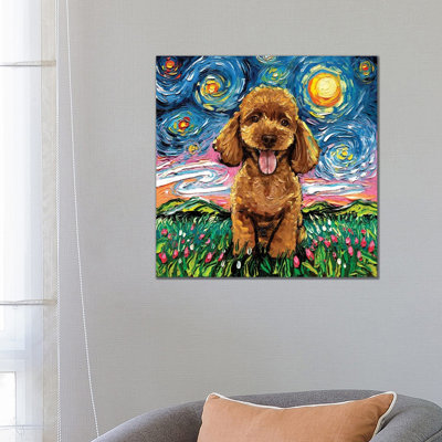 Apricot Poodle Night 1 Piece Wrapped Canvas Painting