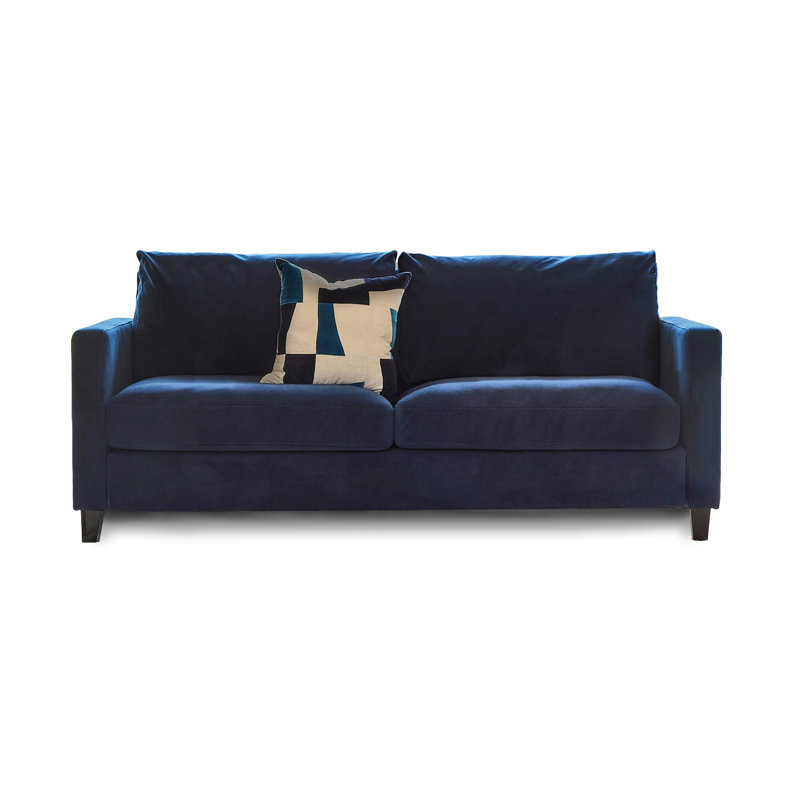 Ava 3 Seater Sofa - Boucle with Legs, Ink Blue, Black Oak, 78" H x 200" W x 84.5" D