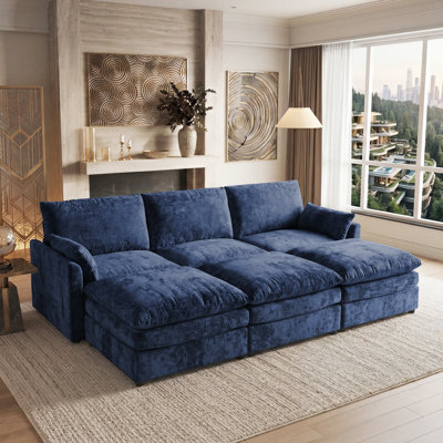 Drago 4-Piece Modern Upholstered Living Room Set With Ottomans