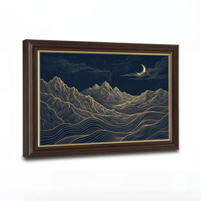 Toile murale représentant des montagnes et un ciel étoilé, avec des lignes dorées