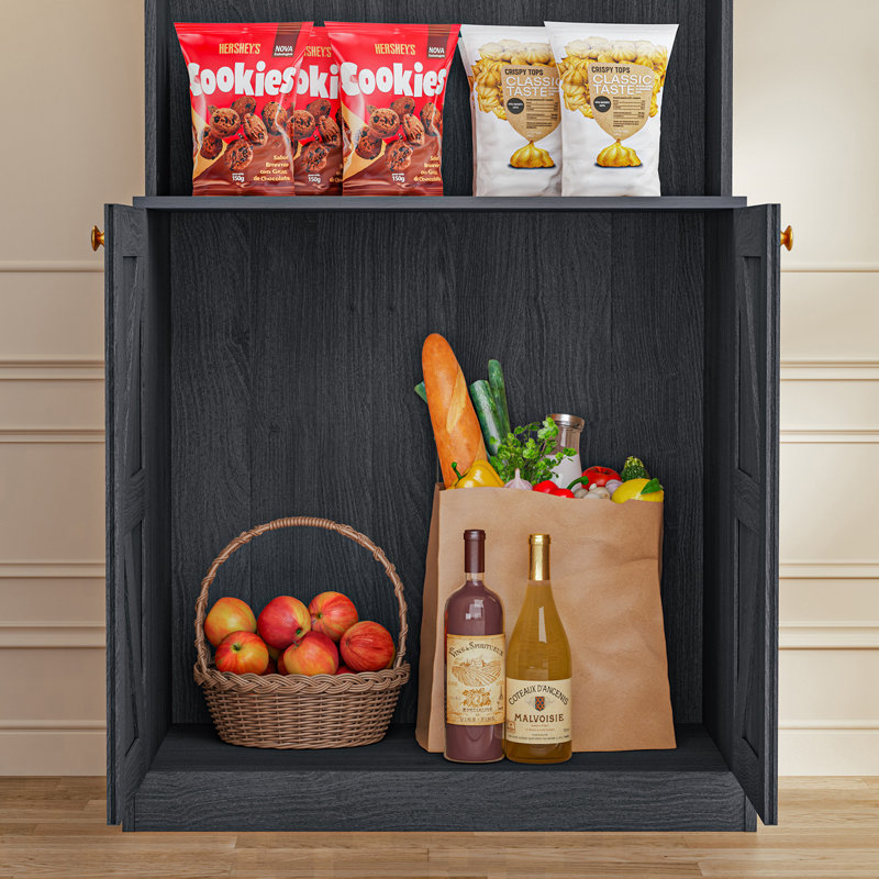 70'' Tall Bookcase Shelf With Glass Storage Cabinets, Large Farmhouse Bookshelves, Black