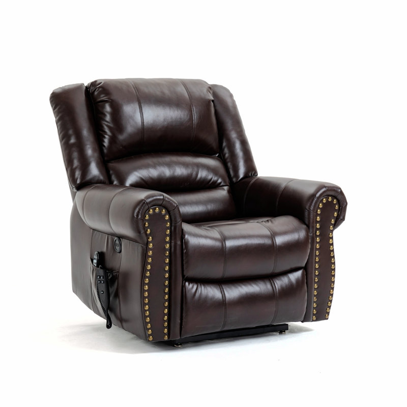 Fauteuil capitonné large de 40,15 po Kapka, Similicuir brun antique
