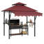 8x5 ft Grill Gazebo with 7x3 ft Adjustable Awning, 2-Tier BBQ Canopy with Shelves, Hooks & LED Lights for Backyard Garden Poolside, Claret Red-126185655