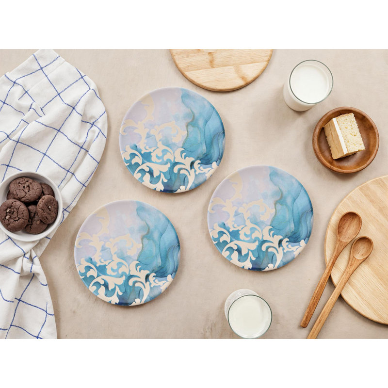 Elegant Dessert Plate Set (6 Pieces), Turquoise & White, 7.6 x 7.6 x 0.8 inches | 100% Ceramic, Dishwasher & Microwave Safe | Perfect for Serving Cakes, Pastries & Appetizers, Vibrant & Stylish Design