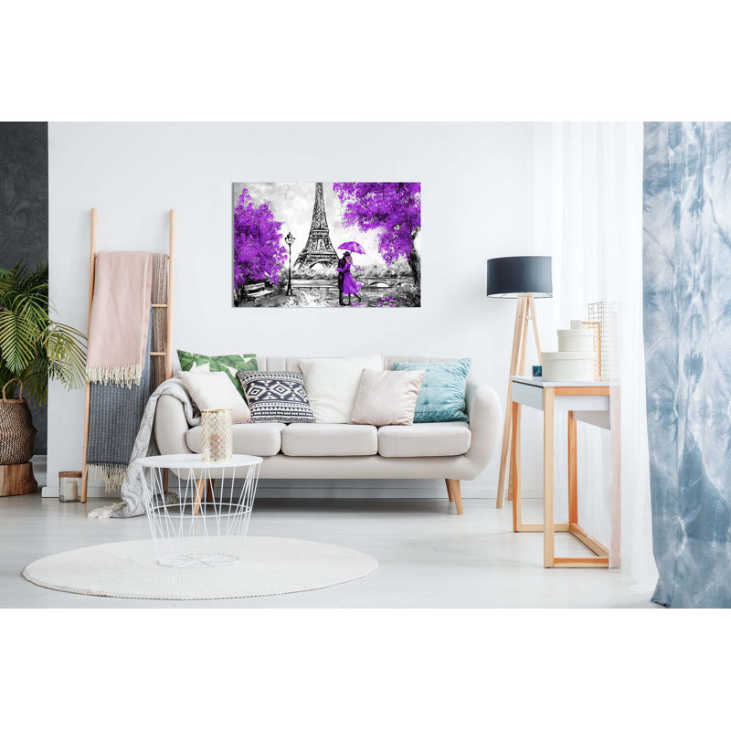 Paris Oil Painting Reproduction Eiffel Tower - Wrapped Canvas Print, 20cm H x 31cm W, Purple
