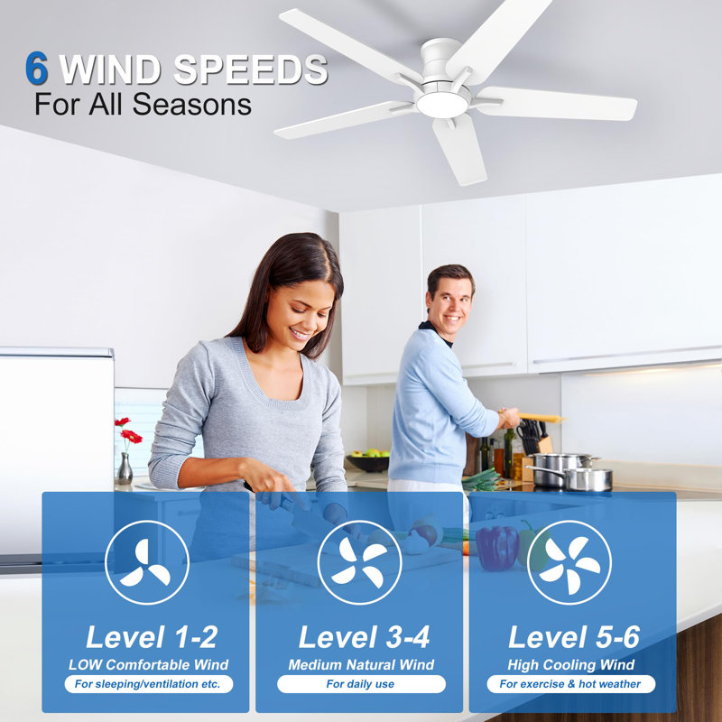 52 Inch Ceiling Fans with Lights and Remote, White