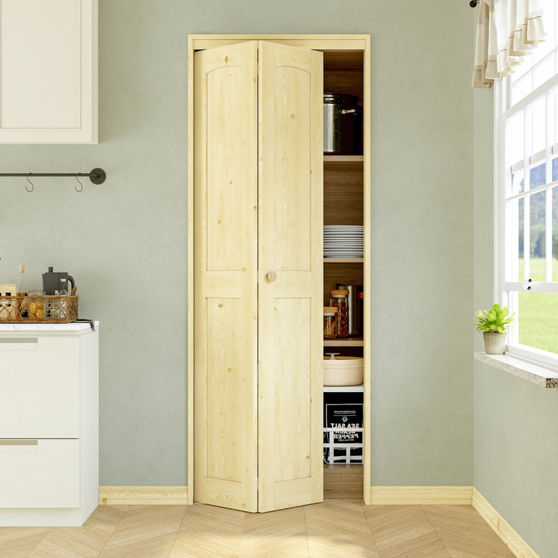 Porte pliante en bois de pin non fini 30 po x 80 po avec trousse de quincaillerie d'installation (garde-manger, porte de placard)