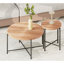 Ensemble de 2 tables basses et tables de bout - Panneau de fibres à densité moyenne imperméable avec revêtement en PVC, conception cylindrique vieillie, pieds en métal - charme rustique classique