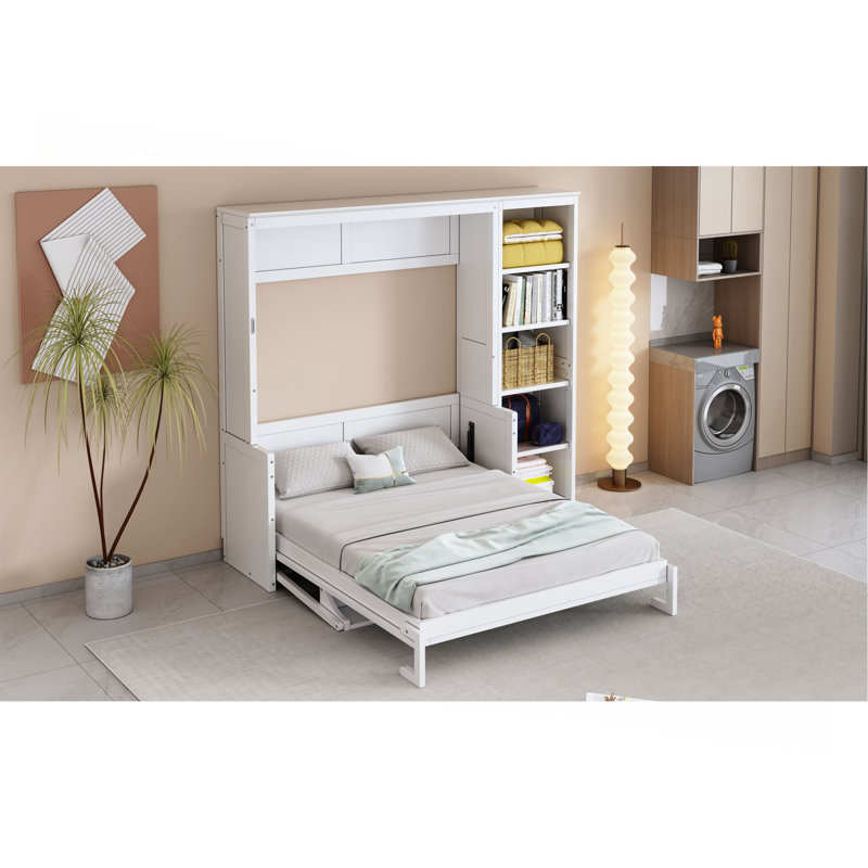 Lit escamotable avec bureau et bibliothèque Murphy, Full, White