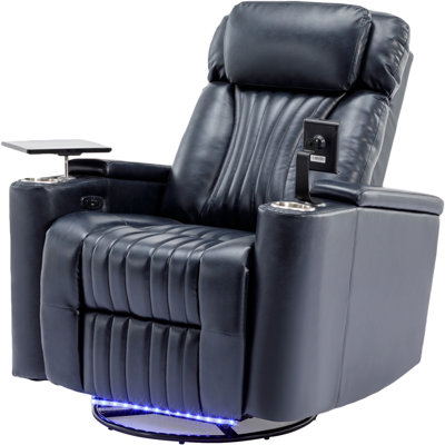 270° Power Swivel Recliner,Home Theater Seating With Hidden Arm Storage And Led Light Strip,Cup Holder,360° Swivel Tray Table,And Cell Phone Holder,S