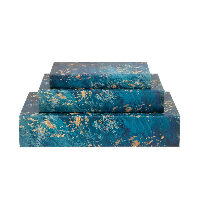 Ensemble de 3 boîtes décoratives pour livres - bleu