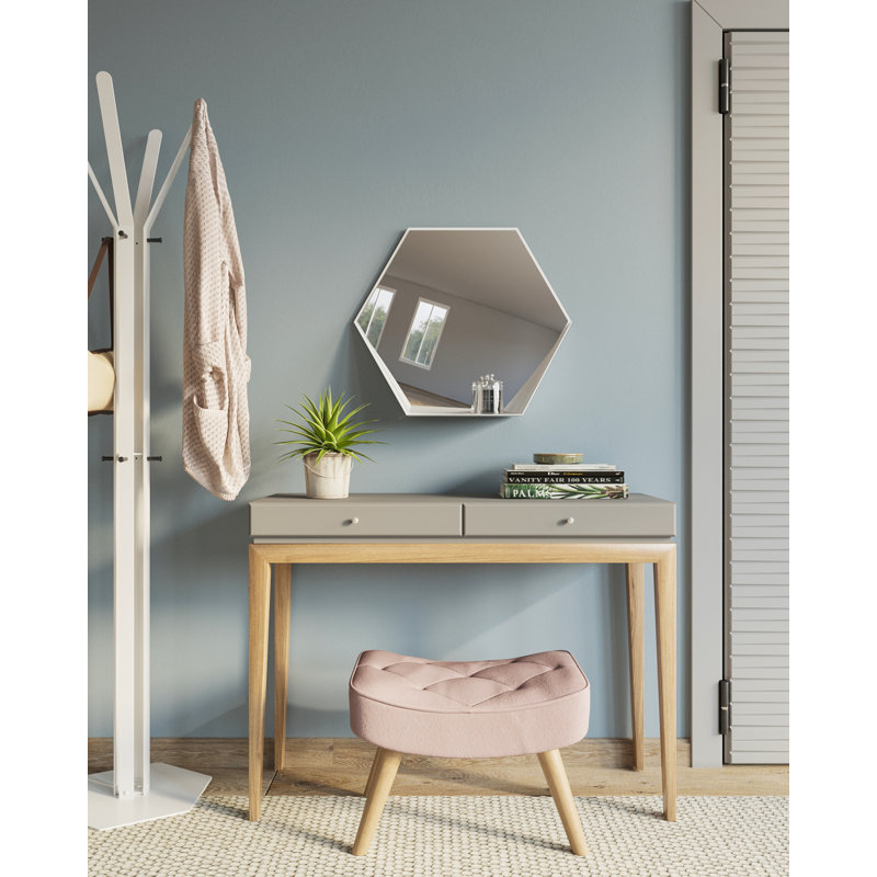 Metal Flat Wall Mirror with Shelves, White