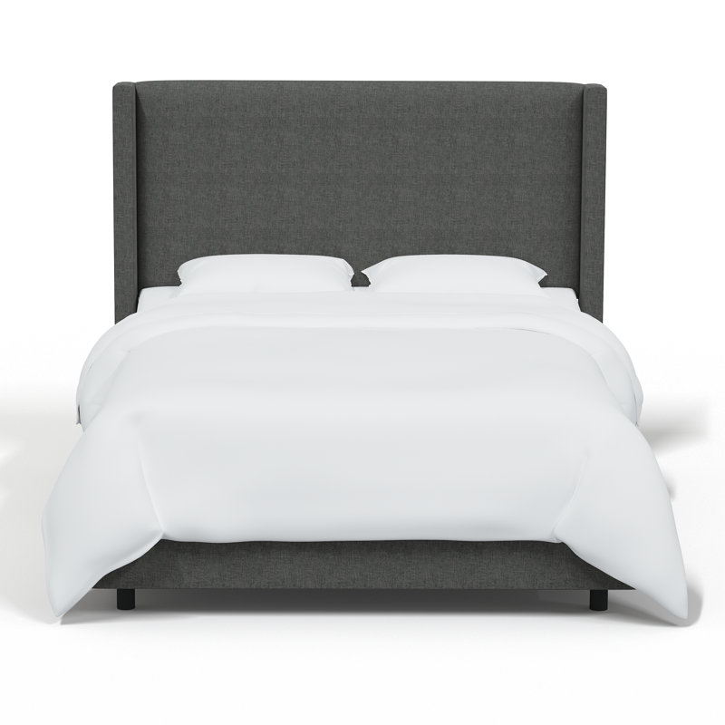 Hanson Upholstered Wingback Bed, King, Zuma Charcoal Textured Linen