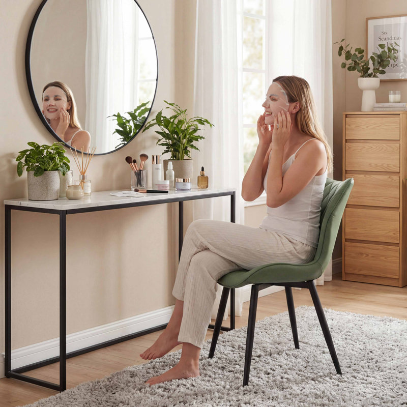 Chaise d'appoint rembourrée en similicuir avec structure en métal, Vert haricot