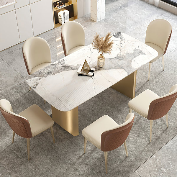 Dashona White Rectangular Sintered Stone Dining Table with Double Pedestals