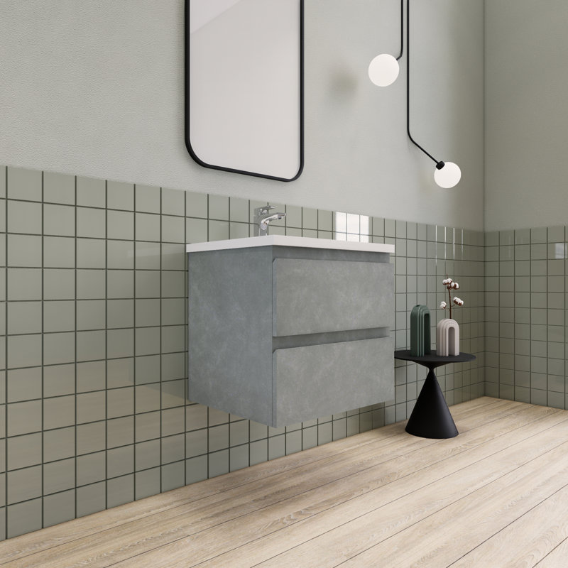 Meuble-lavabo flottant moderne simple Alcester Ivy Bronx, Gris ciment