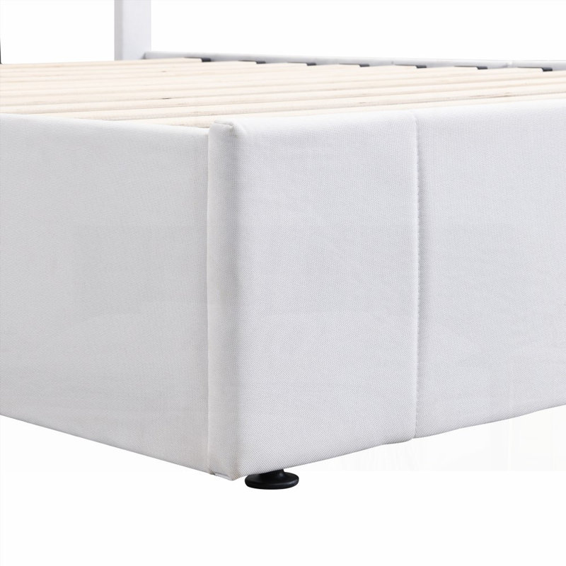 Lit plateforme double rembourré avec rangement hydraulique - Robuste Aucun sommier tapissier requis, Lit double, Blanc